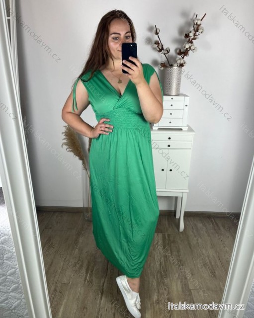 Šaty dlouhé elegantní icecool krátký rukáv dámské (M/L, XL/XXL) AINUOSI  ITALSKÁ MODA IMB249025/DU zelená M/L
