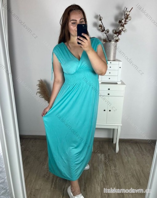 Šaty dlouhé elegantní icecool krátký rukáv dámské (M/L, XL/XXL) AINUOSI  ITALSKÁ MODA IMB249025/DU azurová M/L