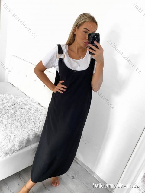 Šaty na ramínka tričko krátký rukáv dámské nadrozměr (38/40 ONE SIZE) ITALSKÁ MÓDA IM424037/DUR -   Černá -   38/40