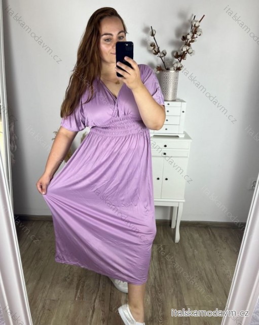 Šaty dlouhé elegantní icecool krátký rukáv dámské (M/L, XL/XXL) AINUOSI  ITALSKÁ MODA IMB249027/DU M/L fialová