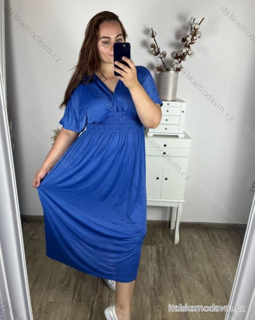 Šaty dlouhé elegantní icecool krátký rukáv dámské (M/L, XL/XXL) AINUOSI  ITALSKÁ MODA IMB249027/DU M/L modrá královská