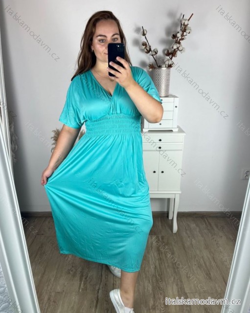 Šaty dlouhé elegantní icecool krátký rukáv dámské (M/L, XL/XXL) AINUOSI  ITALSKÁ MODA IMB249027/DU XL/2XL modrá azurová