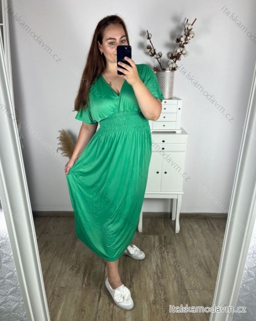 Šaty dlouhé elegantní icecool krátký rukáv dámské (M/L, XL/XXL) AINUOSI  ITALSKÁ MODA IMB249027/DU XL/2XL zelená