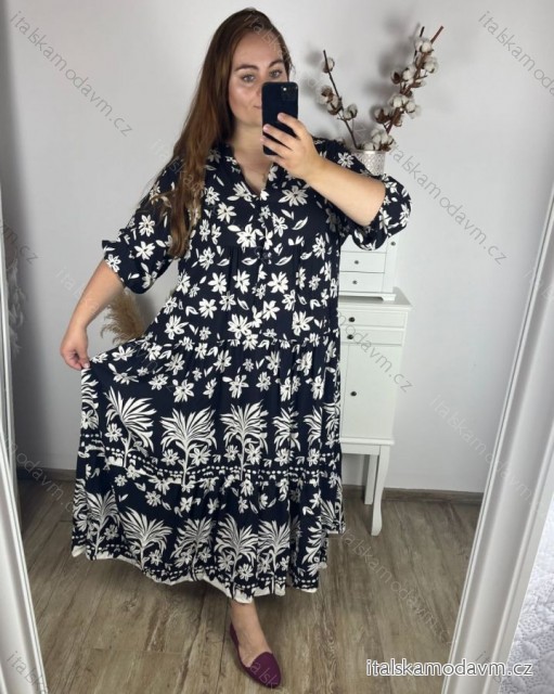 Šaty letní dlouhé 3/4 rukáv dámské nadrozměr (54/56 ONE SIZE) ITALSKÁ MÓDA IMWEC24043/DUR