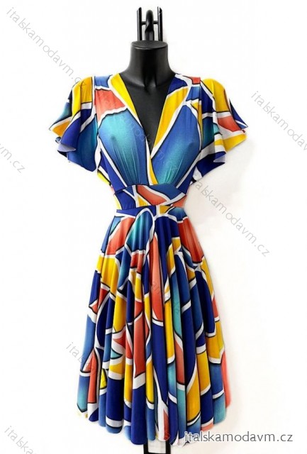 Šaty letní elegantní krátký rukáv dámské (38/40 ONE SIZE) ITALSKÁ MÓDA IMPES24SHITEUGI modrá královská 38/40