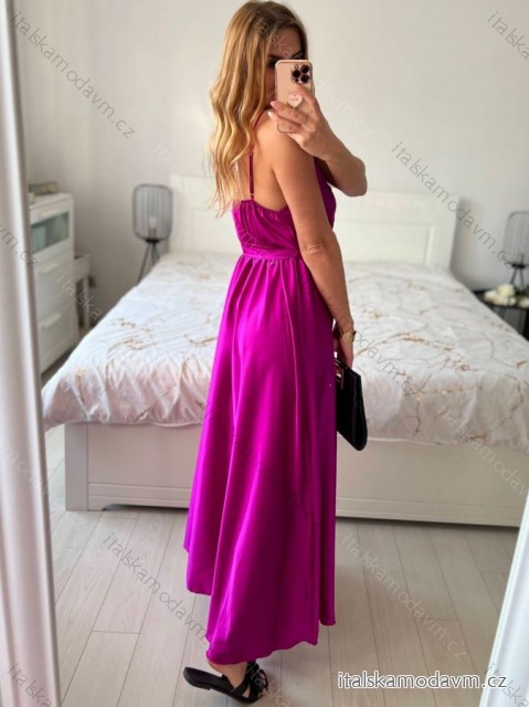 Šaty dlouhé letní saténové s páskem na ramínka dámské  (S/M ONE SIZE) ITALSKÁ MÓDA IMM22INFINITE/DUR -   fialová purpurová -   S/M