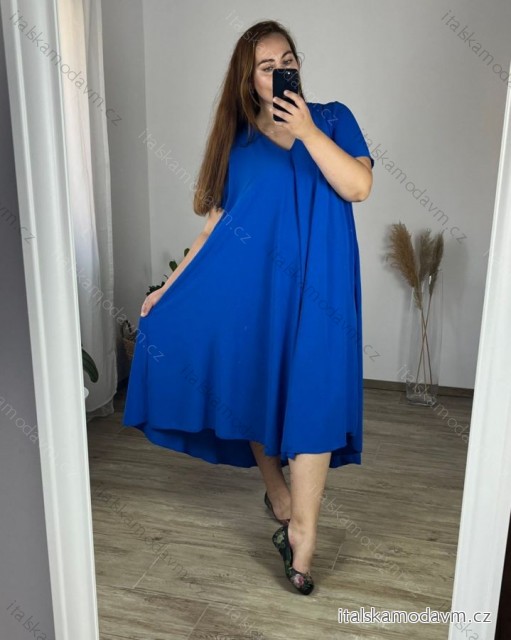 Šaty letní krátký rukáv dámské nadrozměr (58/60 ONE SIZE) ITALSKÁ MÓDA IM424357/DUR 58/60 modrá královská
