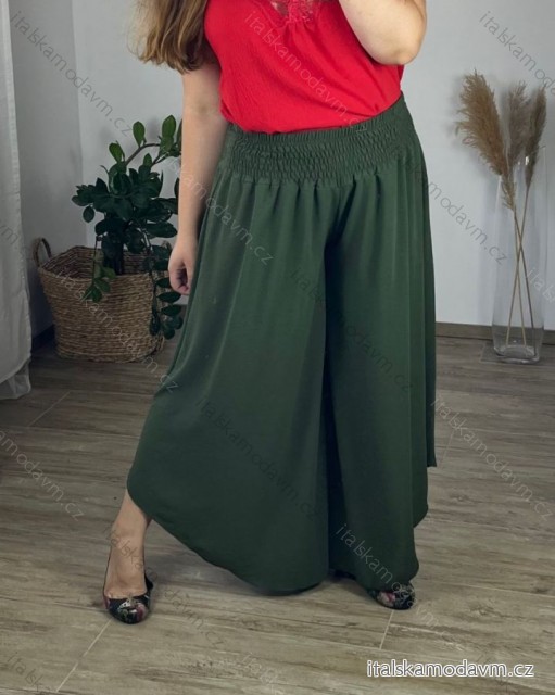 Nohavice harémky letné dlhé dámske (48/50 ONE SIZE) TALIANSKA MÓDA IM424423/DR 48/50 zelená khaki