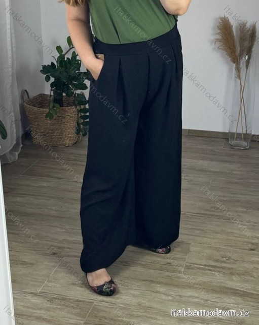 Kalhoty letní dlouhé dámské nadrozměr (50/52 ONE SIZE) ITALSKá MóDA IM424FUGON/DUR -   Černá -   50/52