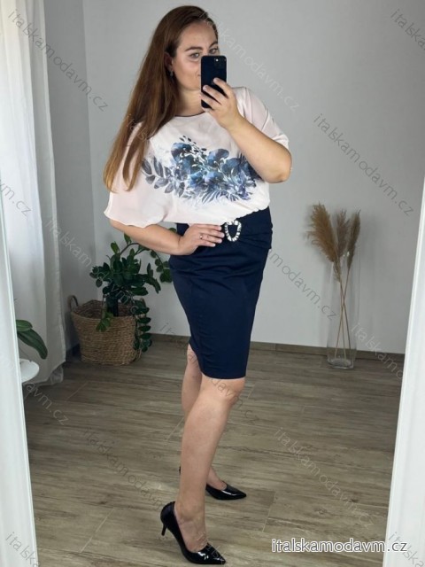Šaty společenské elegantní krátký rukáv dámské nadrozměr (40-50 ONE SIZE) POLSKÁ MÓDA PMLBT24ELKA/DR 44 modrá