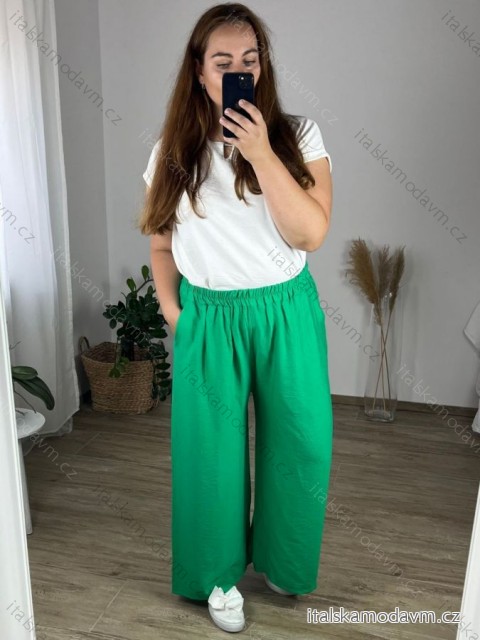 Kalhoty letní dlouhé dámské nadrozměr (56/58 ONE SIZE) POLSKÁ MÓDA IMWT24035/DR -   zelená -   56/58