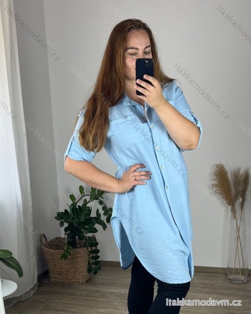 Košile dlouhý rukáv dámská nadrozměr (48/50 ONE SIZE) ITALSKá MÓDA IMC24MARIA/DR 48/50 světle modrá