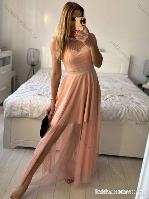 Šaty tilové elegantní bez rukávů dámské (S/M ONE SIZE) ITALSKÁ MÓDA IMM22Q52235A/UL růžová