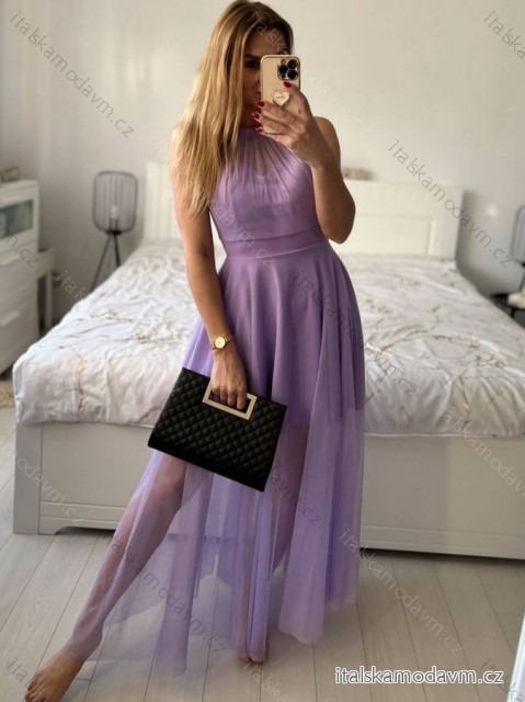 Šaty tilové elegantní bez rukávů dámské (S/M ONE SIZE) ITALSKÁ MÓDA IMM22Q52235A/UL fialová