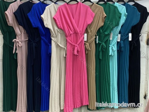 Šaty dlouhé krátký rukáv dámské plisované Sona (S/M ONE SIZE) ITALSKá MóDA IMC24258/DU S/M růžová neon