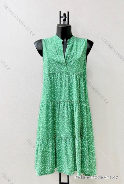 Šaty letní bez rukávu dámské (38/40 ONE SIZE) ITALSKÁ MÓDA IMPES2427932 zelená hrášková 38/40