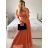 Šaty spoločenské elegantný krátky rukáv dámske (S/M ONE SIZE) TALIANSKA MÓDA IMPSH243589L tmavo oranžová S/M
