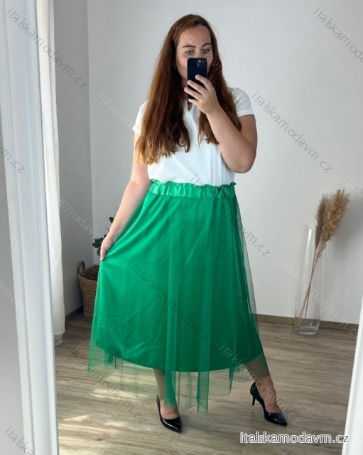 Sukně dlouhá dámská nadrozměr (48/50 ONE SIZE) ITALSKá MóDA IM424LILIE/DR 48/50 zelená