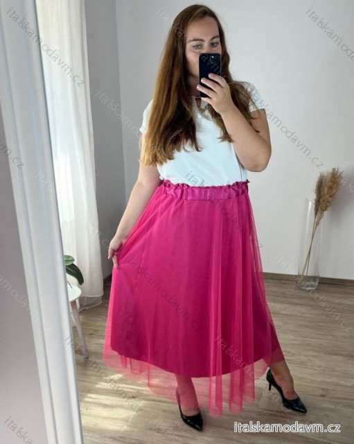Sukňa dlhá dámska nadrozmer (48/50 ONE SIZE) TALIANSKA MóDA IM424LILIE/DR 48/50 tmavo ružová