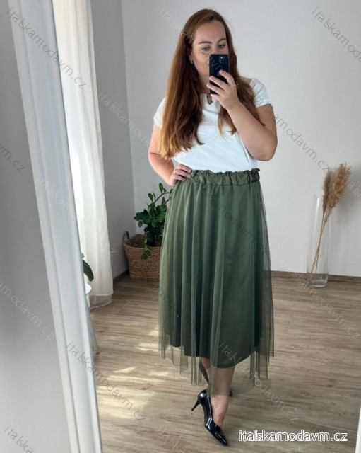 Sukňa dlhá dámska nadrozmer (48/50 ONE SIZE) TALIANSKA MóDA IM424LILIE/DR 48/50 zelená khaki