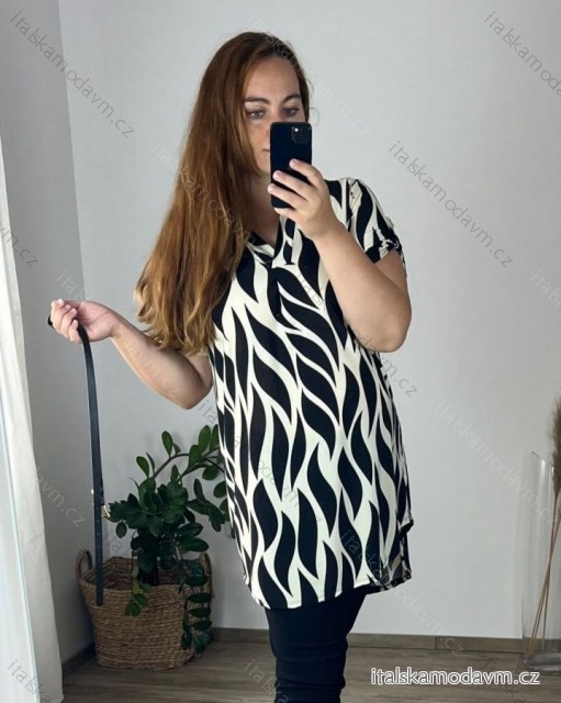 Šaty/tunika košeľová s opaskom krátky rukáv dámske (54/56 ONE SIZE) TALIANSKA MóDA IM324LULU/DU