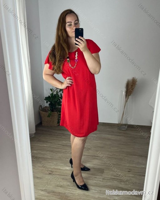 Šaty oversize krátky rukáv dámske nadrozmer (46/50 ONE SIZE) TALIANSKA MÓDA IMBM24077/DUR červená 48/50