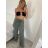 Kalhoty dlouhé mušelínové dámské (S/M/L ONE SIZE) ITALSKá MóDA IMSM24050/DU -   zelená khaki -   M/L
