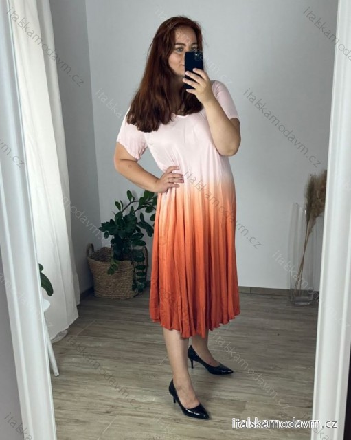 Šaty dlouhé oversize krátký rukáv dámské nadrozměr (42/44/46/48/50/5254/56/58 ONE SIZE) ITALSKÁ MÓDA IMWCA24087/DUR oranžová 56/58