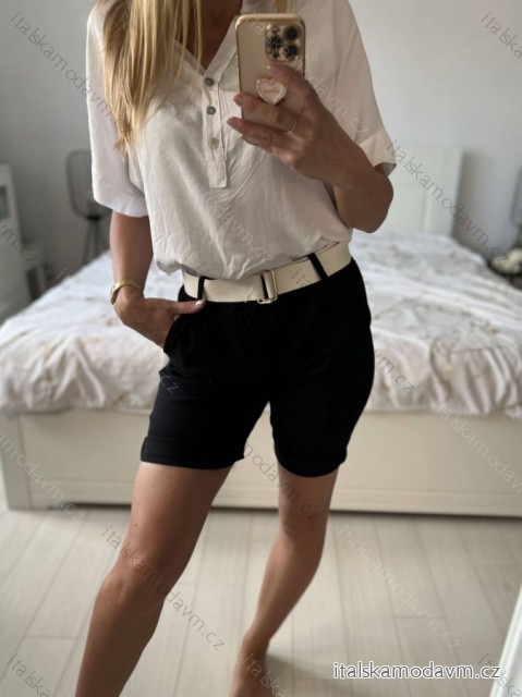 Kraťasy šortky strečové s páskem dámské (S/M ONE SIZE) ITALSKÁ MÓDA IMT24002/DU S/M Černá