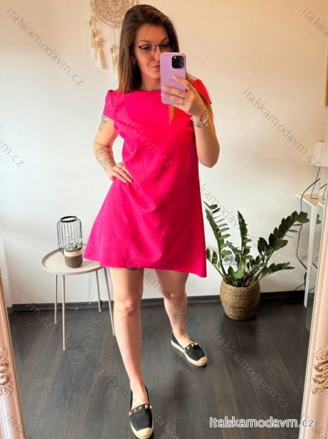 Šaty elegantní krátký rukávek letní dámské (36-38-40-42-44) Polská MÓDA PMLK21LEILATMR/DUR 42 tmavo ružová