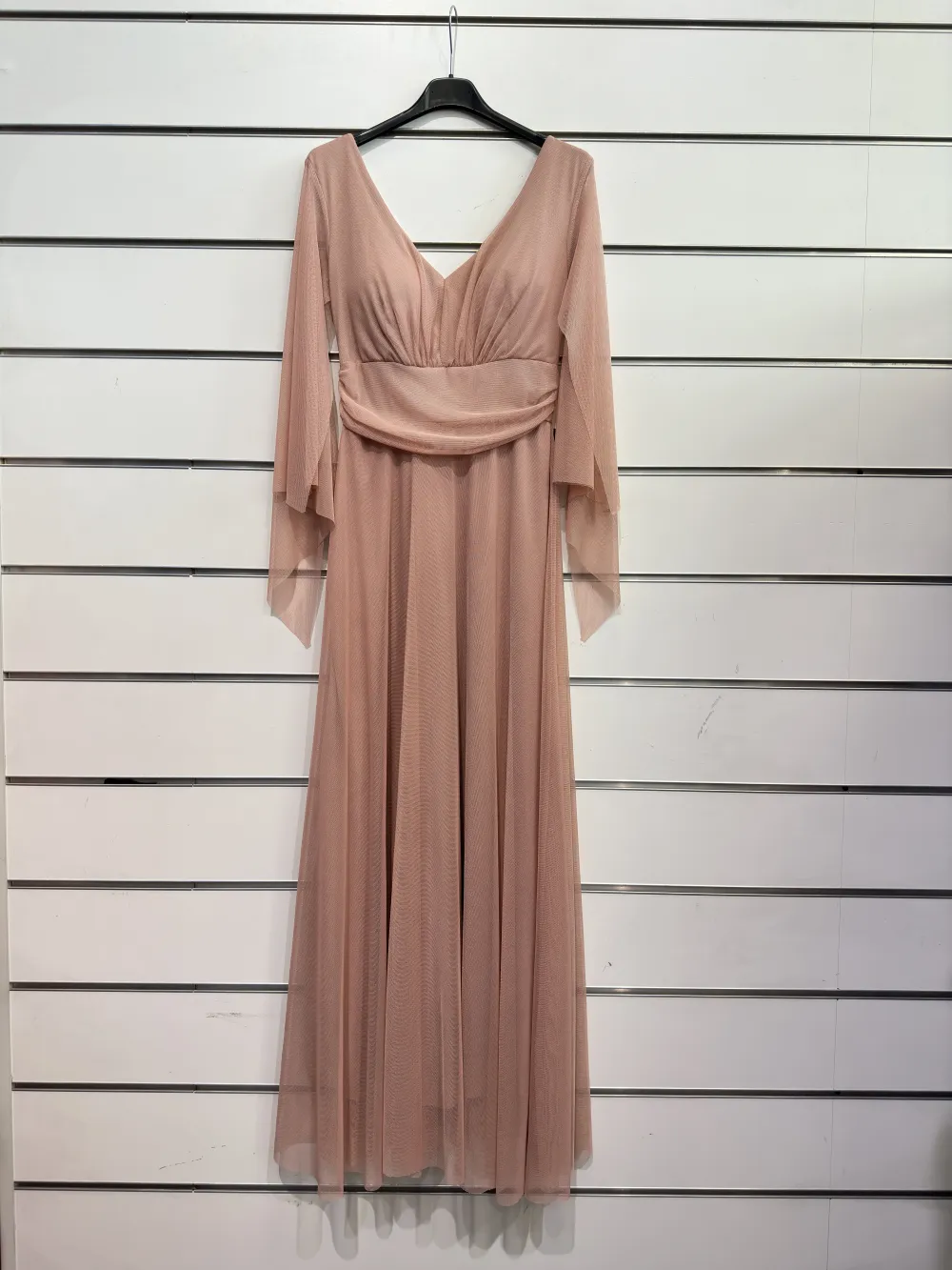 Šaty dlhé spoločenské dlhý rukáv dámske (S/M ONE SIZE) TALIANSKA MÓDA IMPSH2240008 růžová starorůžová S / M