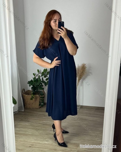 Šaty dlhé krátky rukáv dámske nadrozmer (58/60/62 ONE SIZE) TALIANSKA MóDA IM424278/DUR tm. modrá 58/60