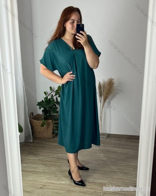 Šaty dlouhé krátký rukáv dámské nadrozměr (58/60/62 ONE SIZE) ITALSKá MóDA IM424278/DUR petrolejová 58/60