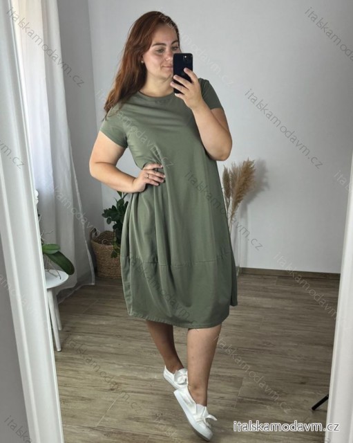 Šaty oversize letní krátký rukáv dámské nadrozměr (52/54 ONE SIZE) ITALSKÁ MÓDA IMWT24079/DU 52/54 zelená khaki