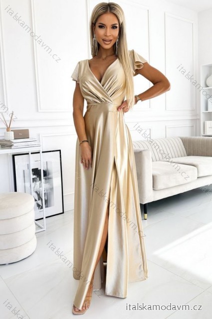 Šaty dlhé elegantné saténové dámske (XL) TALIANSKA MÓDA NUMECO24411/DU