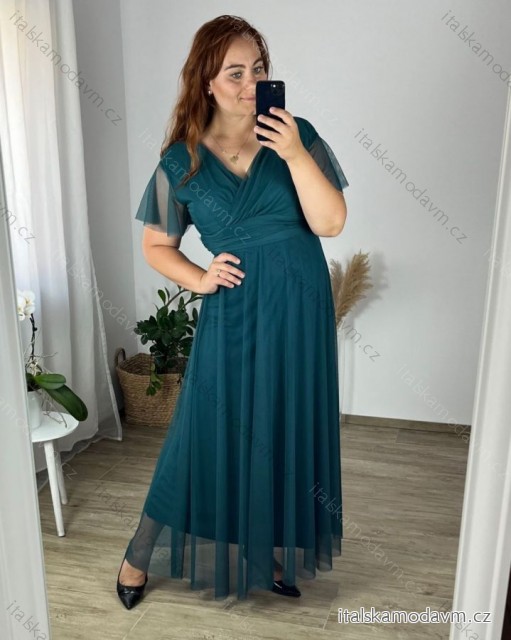 Šaty tylové dlouhé společenské krátký rukáv dámské nadrozměr (50/52 one size) ITALSKÁ MÓDA IMPSH243589V