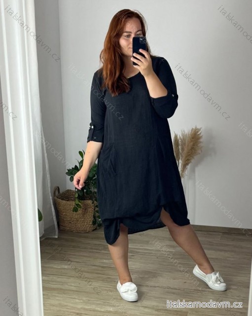Šaty bavlněné 3/4 rukáv dámské (50/52 ONE SIZE) ITALSKÁ MÓDA IM424281/DR
