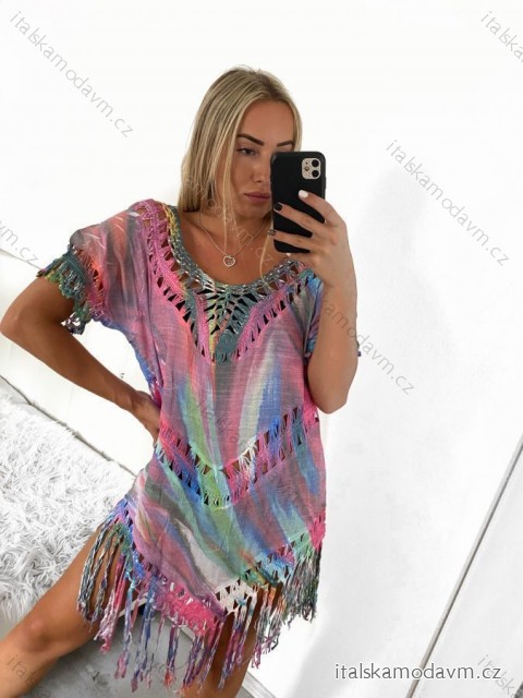 Tunika přehoz oversize plážová přes plavky krátký rukáv dámská (S/M/L ONE SIZE) ITALSKÁ MÓDA IMM24SPM0020/DUR