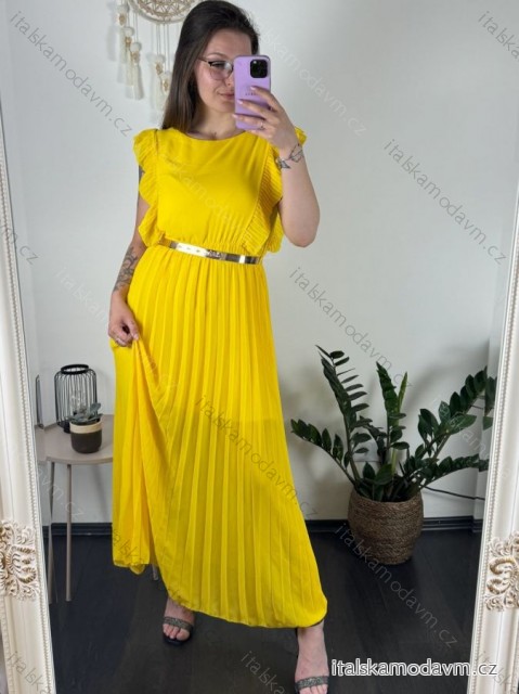 Šaty dlouhé letní elegantní bez rukávu dámské (S/M ONE SIZE) ITALSKÁ MÓDA IMWB24047 žlutá S/M