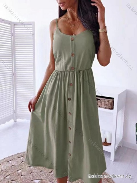 Šaty dlhé letné na ramienka dámske (S/M ONE SIZE) TALIANSKA MÓDA IMD24194/DU S/M zelená khaki