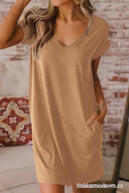 Šaty letní volnočasové bavlněné krátký rukáv dámské (S/M/L/XL ONE SIZE) ITALSKÁ MÓDA IMD22472/DU