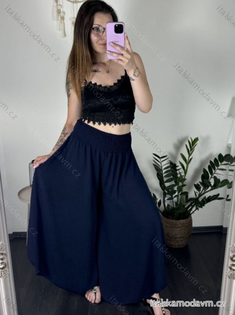 Kalhoty letní háremky dlouhé dámské (S/M/L ONE SIZE) ITALSKÁ MÓDA IMD24199/DUR -   tmavě modrá -   S/M