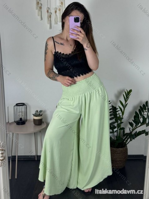 Nohavice harémky letné dlhé dámske (S/M/L ONE SIZE) TALIANSKA MÓDA IM424402 zelená lipová S / M