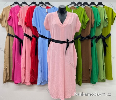 Šaty letní s páskem oversize krátký rukáv dámské (42/44/46 ONE SIZE) ITALSKÁ MÓDA IM424487