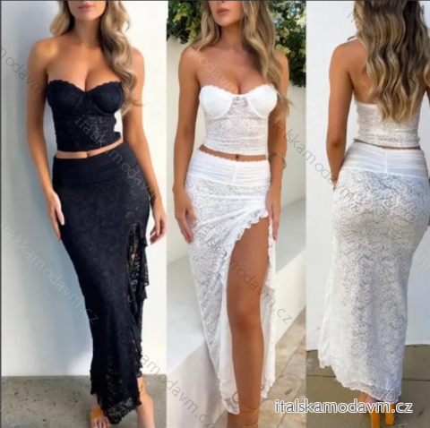 Souprava krajková sukně dlouhá a top bez rukávu dámská (S/M ONE SIZE) ITALSKÁ MÓDA IMPMD2434267/DUR S/M Černá