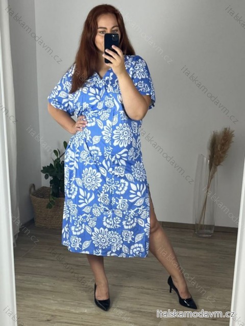 Šaty letní dlouhé krátkým rukávem dámské (M/L, XL/2XL)  B.LIFE MÓDA BLI246623/DR -   modrá -   XL/2XL