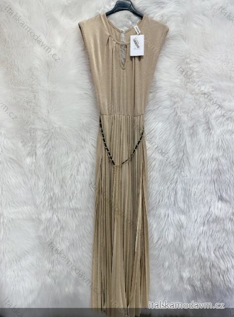 Šaty dlouhé elegantní skládané bez rukávu dámské (S/M ONE SIZE) ITALSKÁ MÓDA IMPMD243558A/DUR S/M zlatá