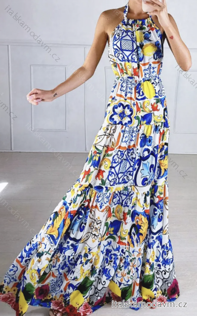 Šaty letní dlouhé bez rukávu dámské (XS/S/M ONE SIZE) ITALSKÁ MÓDA IMPBB243449lx květovaná S / M