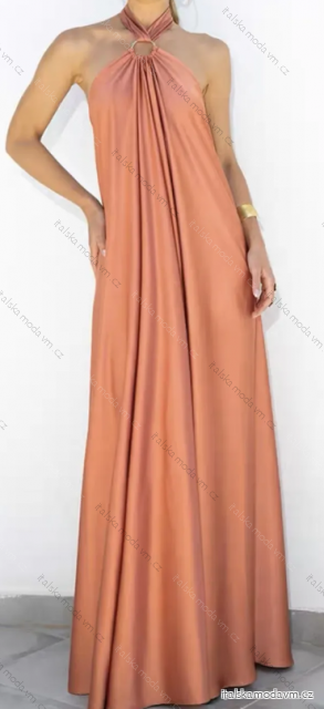 Šaty dlouhé letní bez rukávu dámské (XS/S/M ONE SIZE) ITALSKÁ MÓDA IMPBB24C27352 oranžová broskvová S/M
