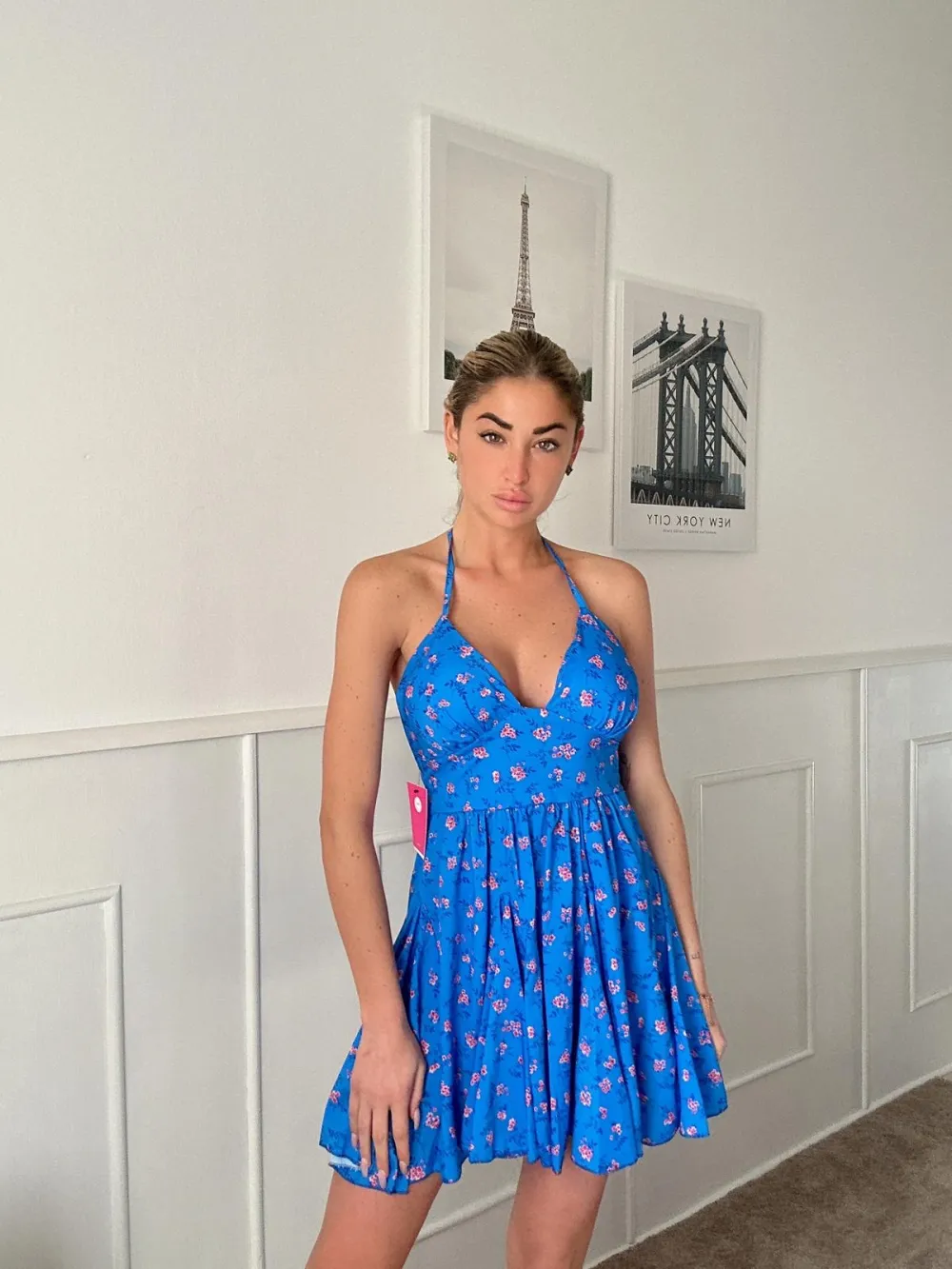 Šaty krátké letní na ramínka dámské (XS/S/M ONE SIZE) ITALSKÁ MÓDA IMPBB24B23893 modrá S/M